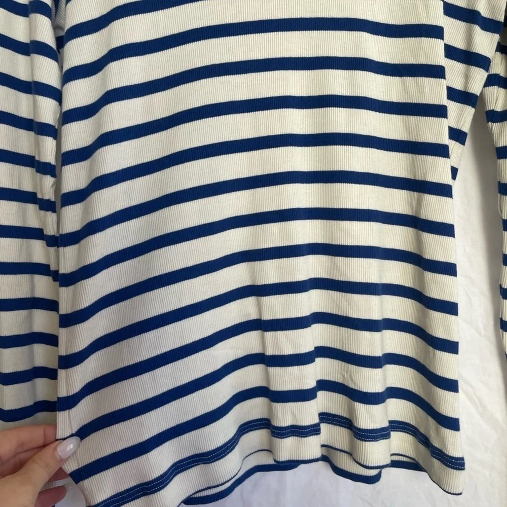 Argent Striped Long Sleeve Crew Neck Top Navy & White Ribbed Knit Capsule Size S